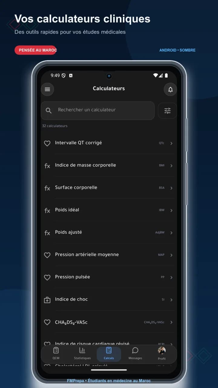 Calculateurs cliniques - 32 outils rapides pour les études et les stages médicaux. - FMPrepa Android