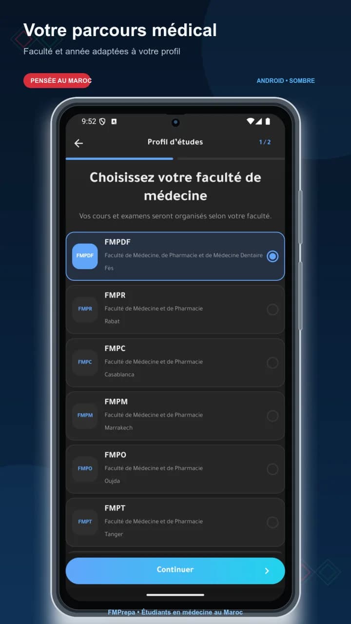 Parcours personnalisé - Votre faculté et votre année configurent vos cours et examens. - FMPrepa Android