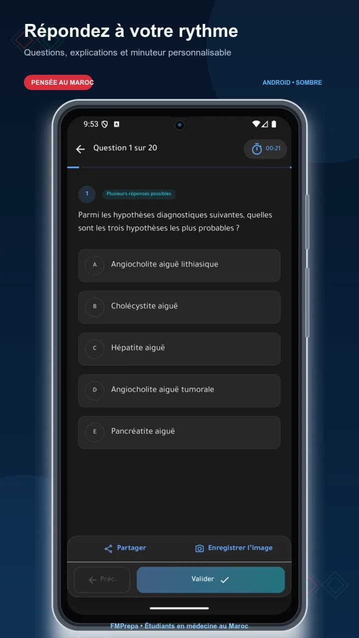 Entraînement QCM - Questions, explications, partage et minuterie personnalisable. - FMPrepa Android